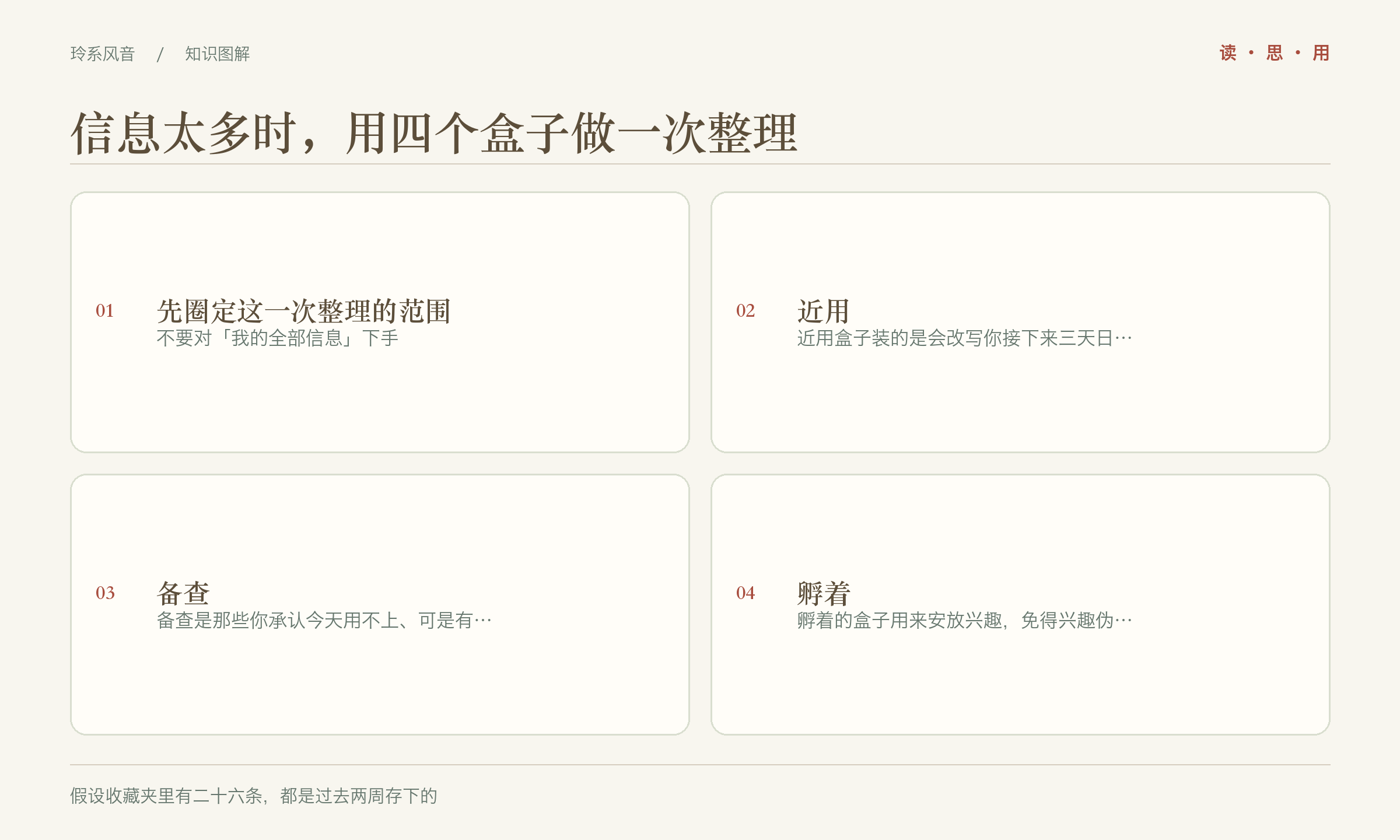 信息太多时，用四个盒子做一次整理